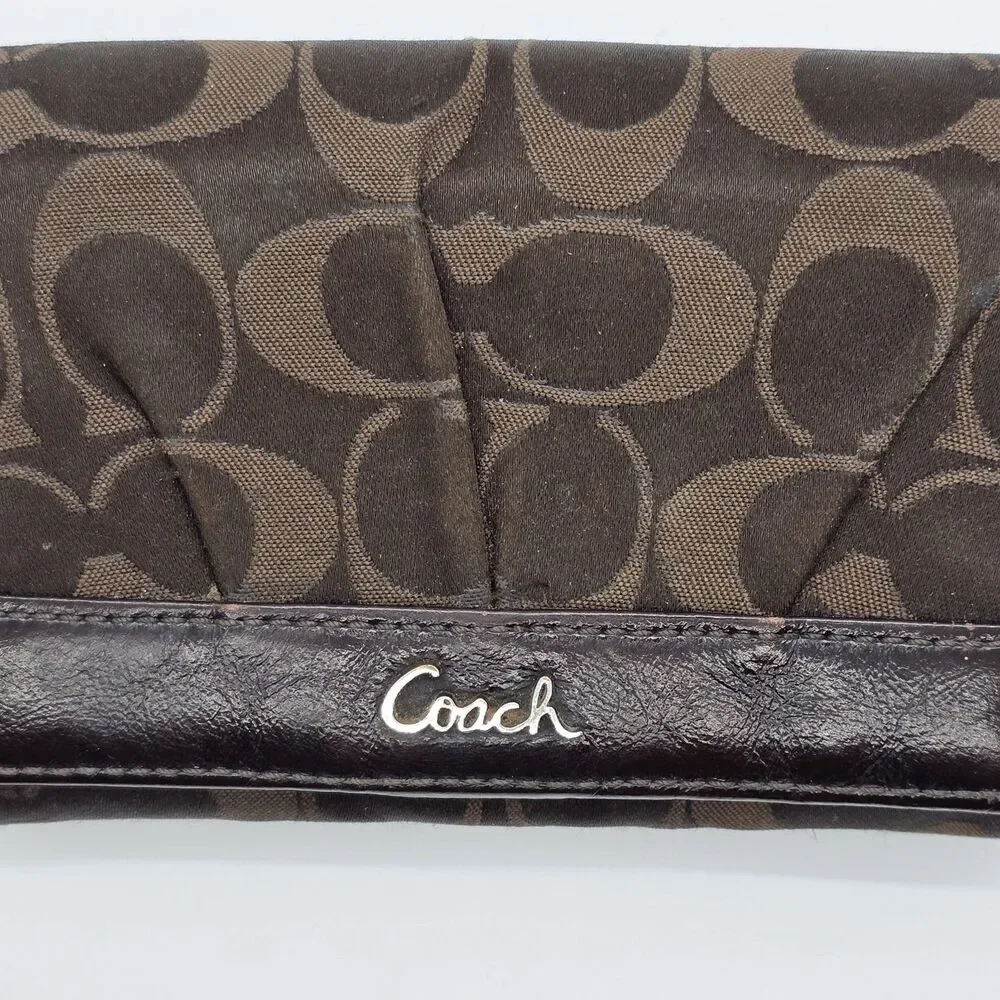 Coach‎ Ashley Brown Signature Bi Fold Wallet Coin  Cash Pouch